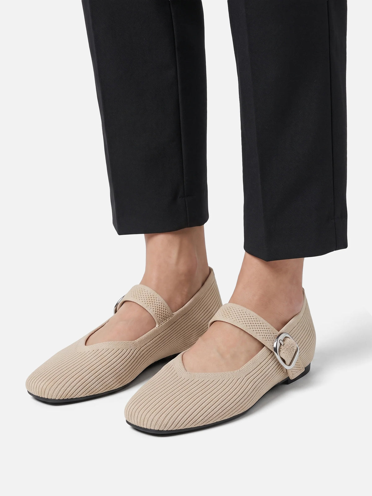 Women's Knit Buckle Mary Jane Ballet Flats