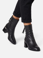 Women's Leather Block Heel Tassel Ankle Boots