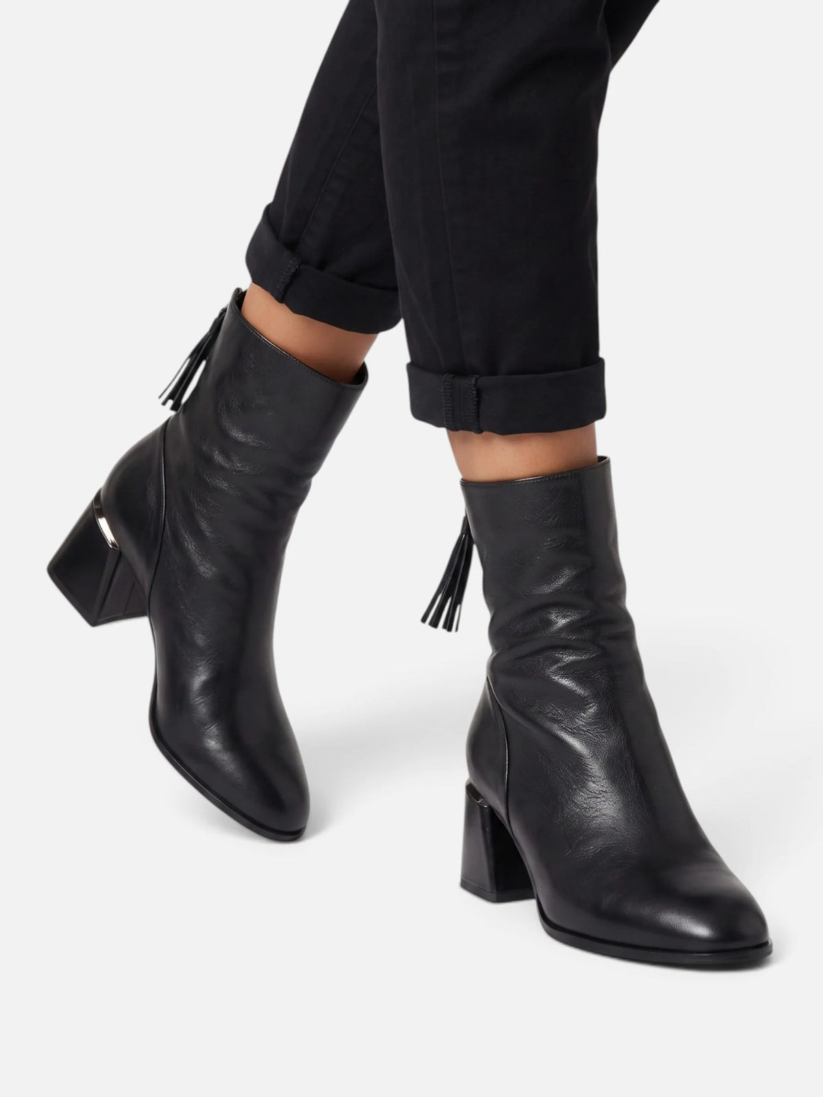 Women's Leather Block Heel Tassel Ankle Boots
