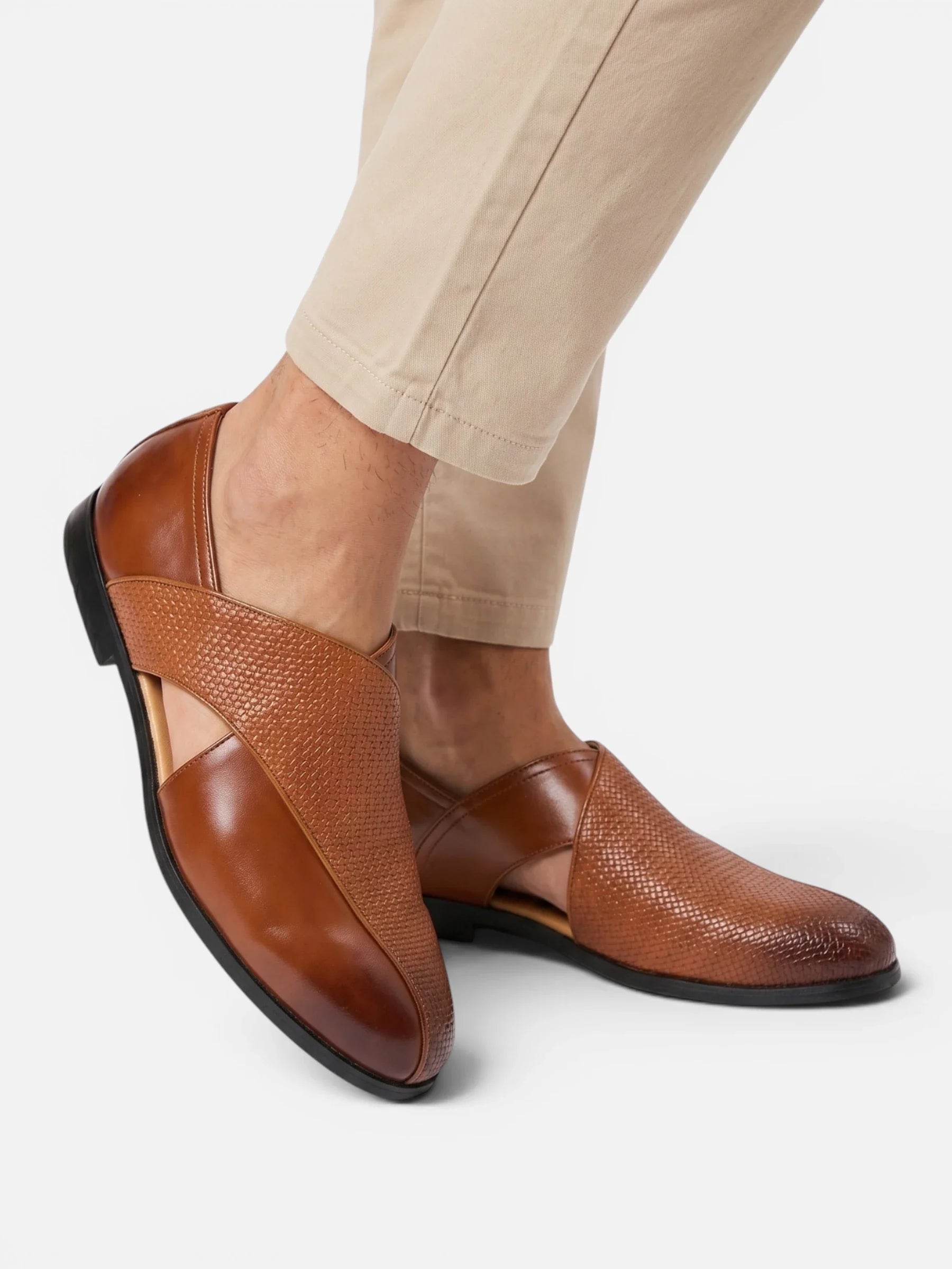 Men's Woven Leather Cut-Out Loafers