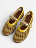 Women's Mesh Gold Buckle Mary Jane Flats