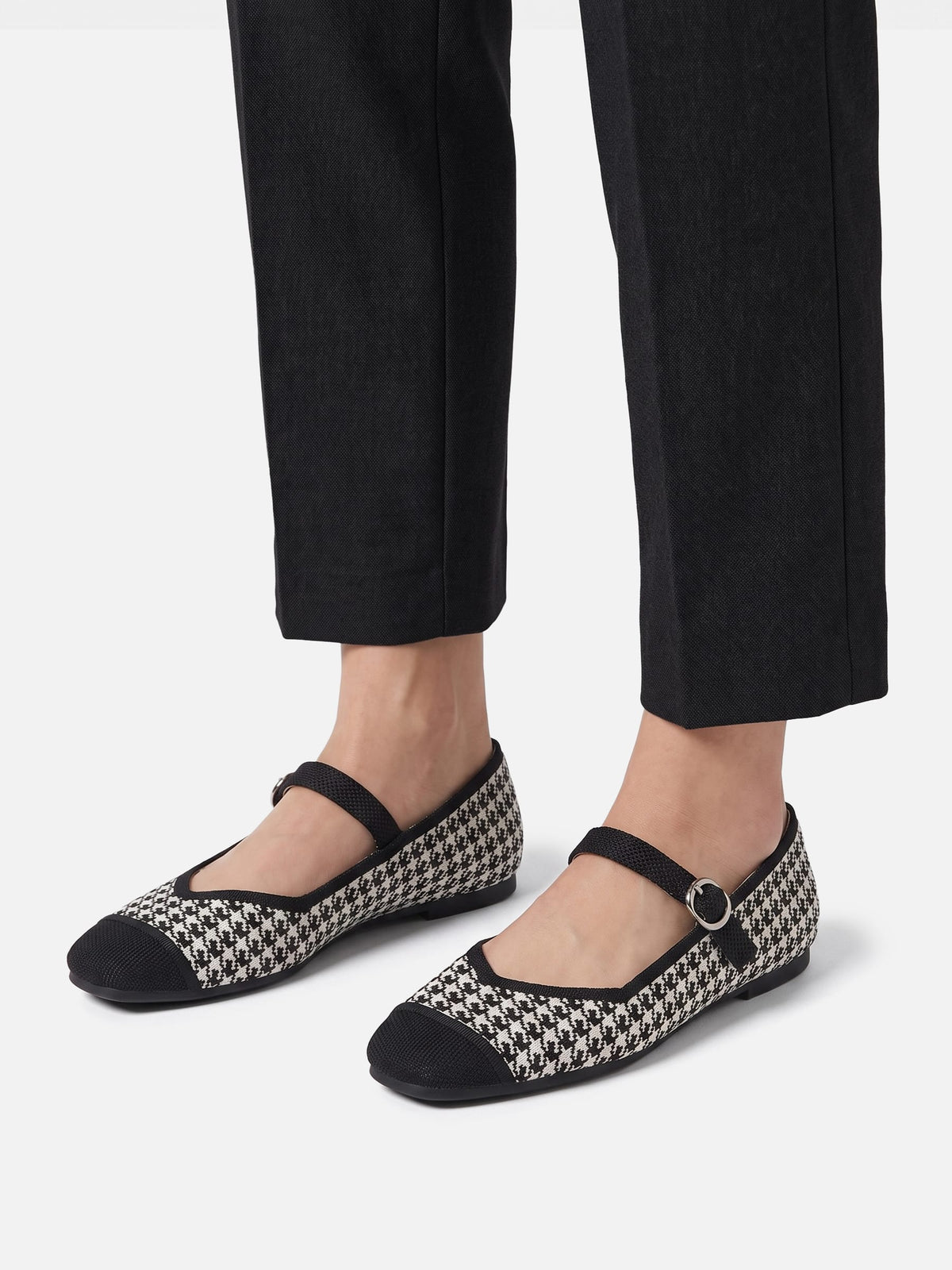 Women's Houndstooth Buckle Mary Jane Ballet Flats