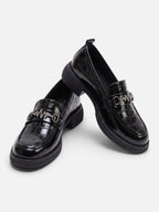 Women's Croc Effect Patent Leather Chain Loafers