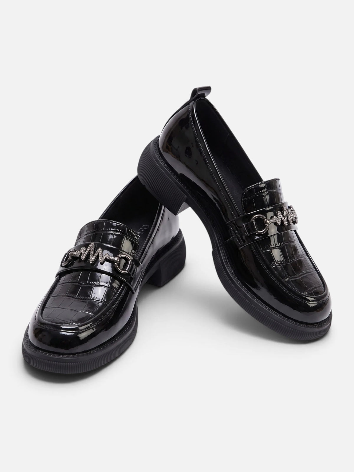 Women's Croc Effect Patent Leather Chain Loafers