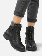 Women's Leather Knit Panel Combat Boots