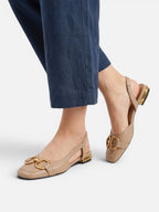 Women's Suede Square Toe Gold Buckle Slingback Flats