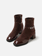 Women's Suede Buckle Block Heel Ankle Boots