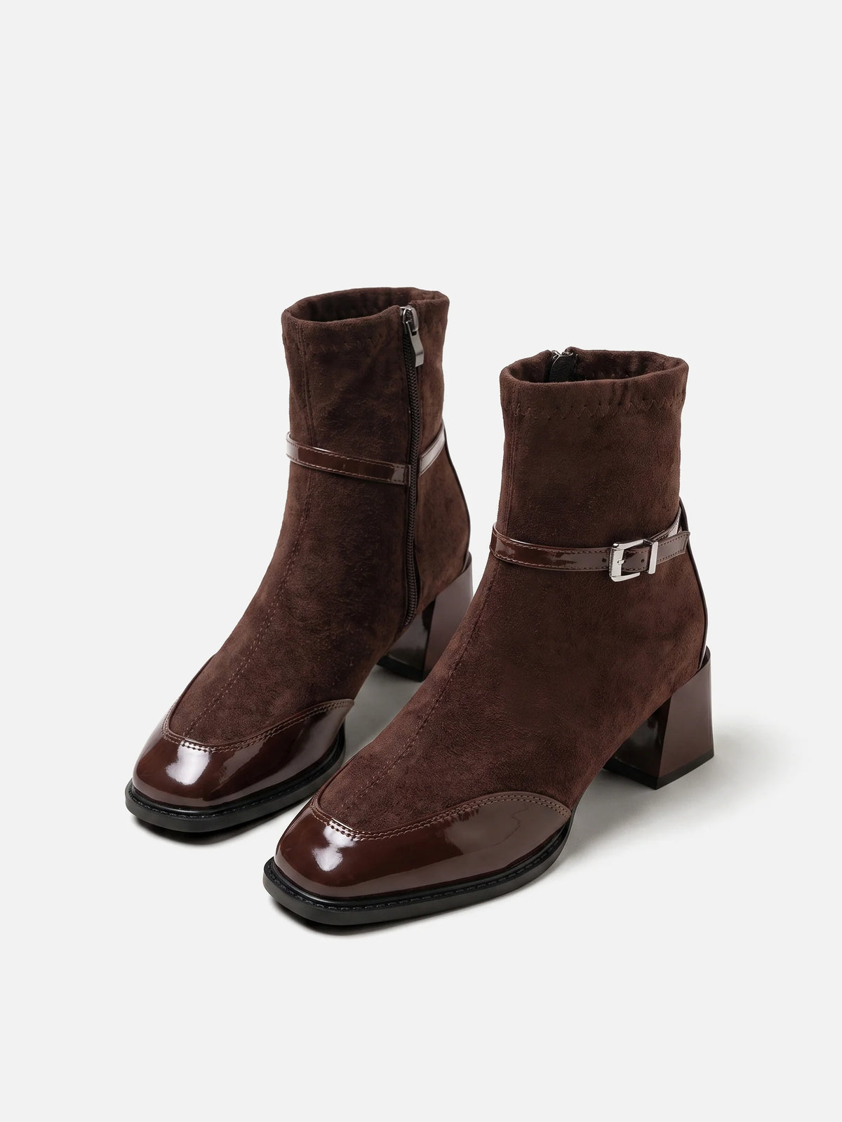 Women's Suede Buckle Block Heel Ankle Boots
