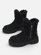 Women's Suede Fur Lined Chunky Sole Ankle Boots