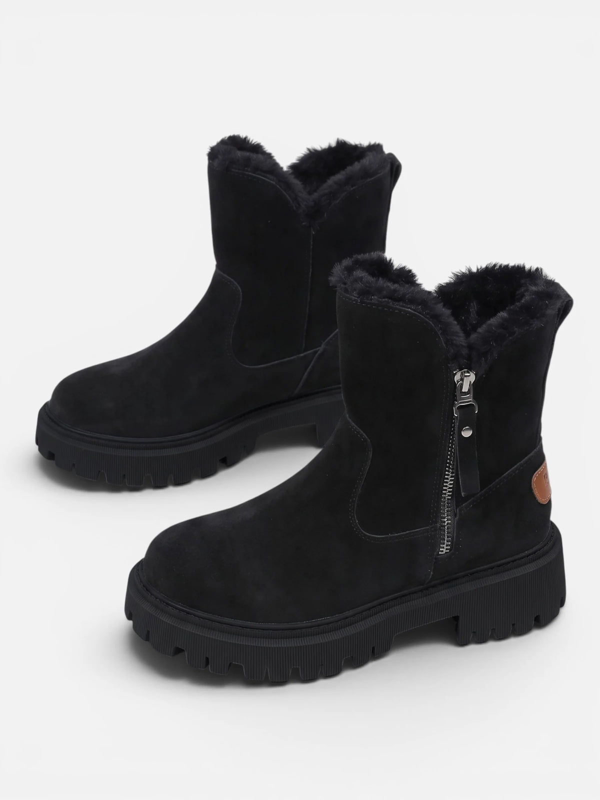 Women's Suede Fur Lined Chunky Sole Ankle Boots