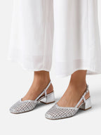 Women's Woven Slingback Block Heel Pumps