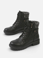 Women's Leather Knit Panel Combat Boots