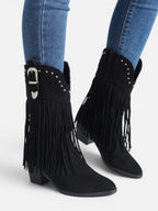 Women's Suede Look Fringe Studded Cowboy Boots