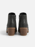 Women's Leather Perforated Block Heel Ankle Boots