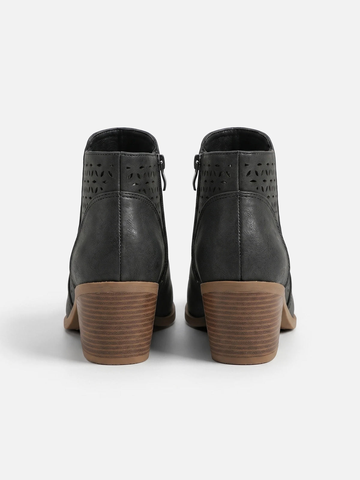 Women's Leather Perforated Block Heel Ankle Boots