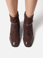 Women's Suede Buckle Block Heel Ankle Boots