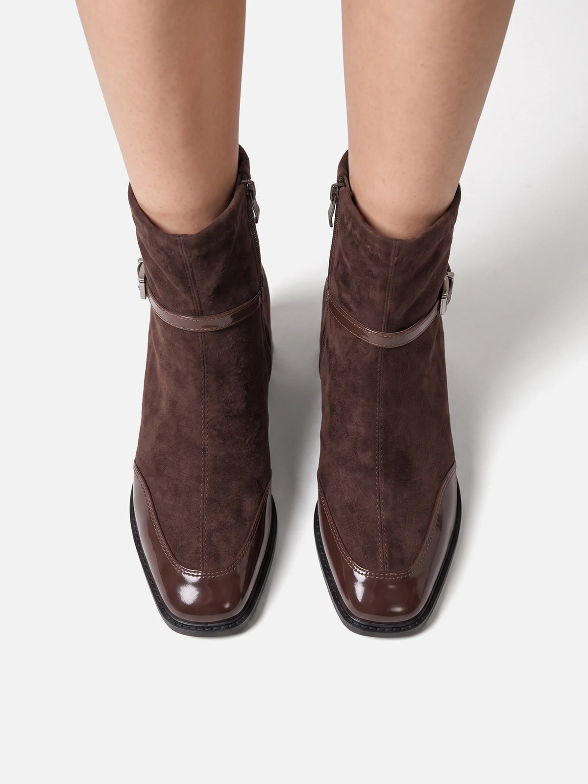 Women's Suede Buckle Block Heel Ankle Boots