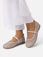 Women's Crochet Buckle Mary Jane Ballet Flats