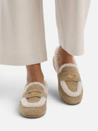 Women's Suede Look Faux Fur Trim Loafers
