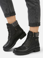 Women's Leather Knit Panel Combat Boots