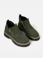 Women's Suede Zip Chunky Sole Ankle Boots