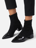 Women's Suede Patent Leather Block Heel Ankle Boots