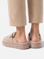 Women's Plush Platform Buckle Slippers