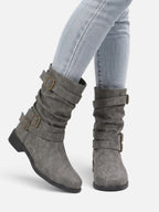 Women's Leather Slouchy Buckle Boots