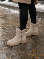 Women's Suede Fur Lined Chunky Sole Ankle Boots