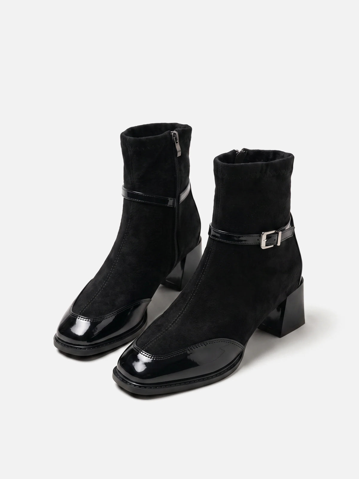 Women's Suede Buckle Block Heel Ankle Boots