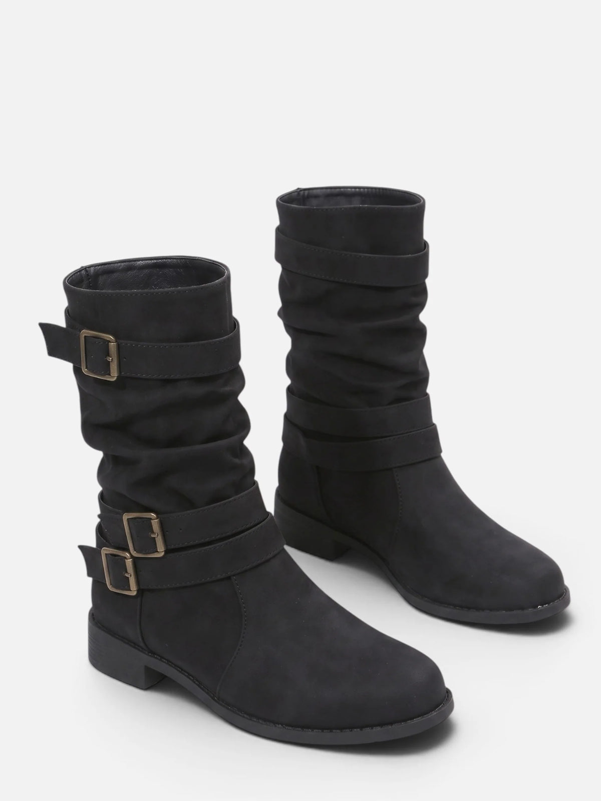Women's Leather Slouchy Buckle Boots