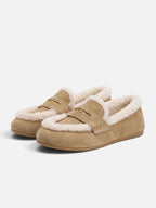 Women's Suede Look Faux Fur Trim Loafers