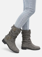 Women's Leather Slouchy Buckle Boots