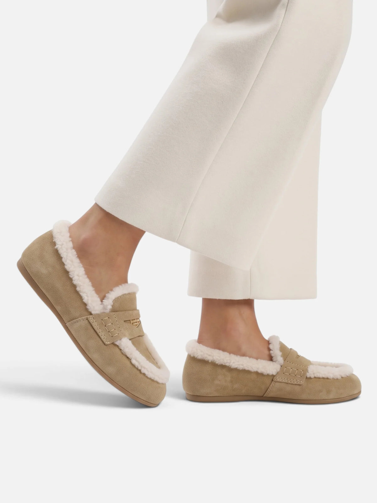 Women's Suede Look Faux Fur Trim Loafers