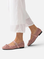 Women's Suede Mary Jane Bow Buckle Ballet Flats