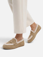 Women's Suede Look Faux Fur Trim Loafers