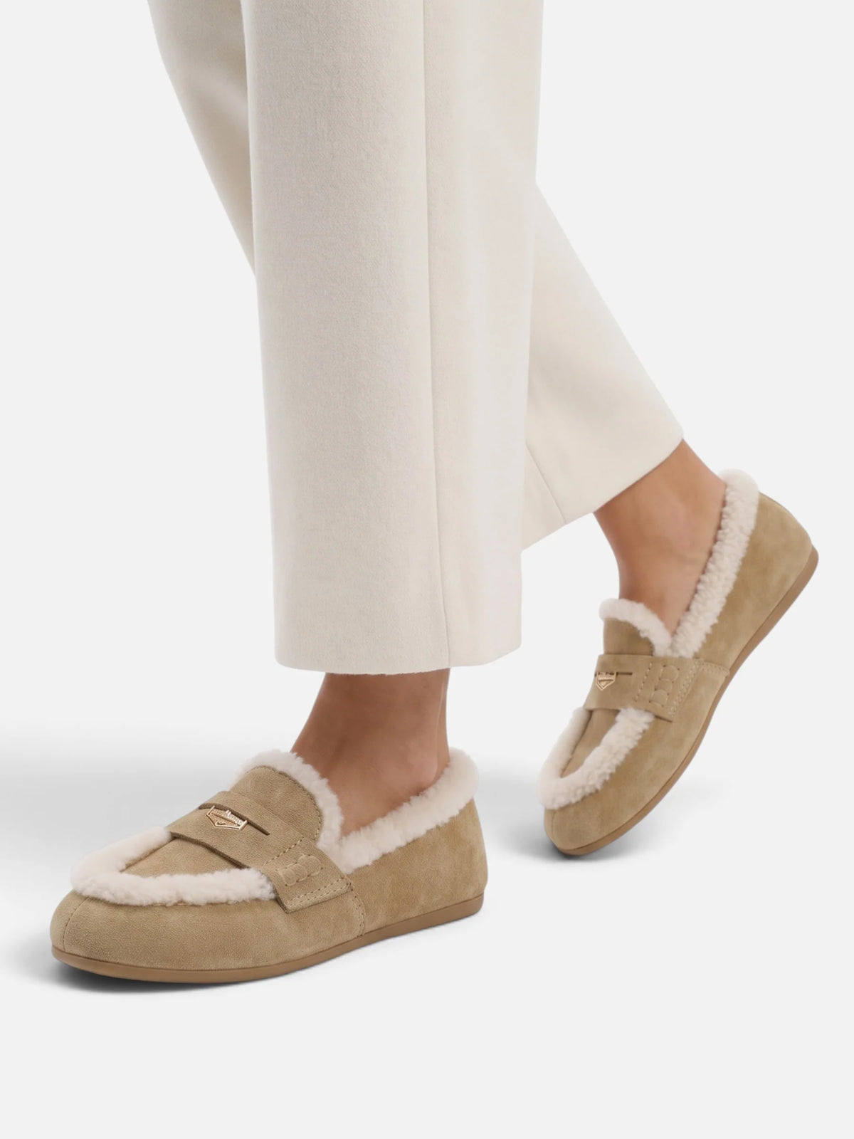 Women's Suede Look Faux Fur Trim Loafers