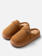 Women's Plush Platform Buckle Slippers