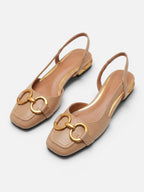 Women's Suede Square Toe Gold Buckle Slingback Flats