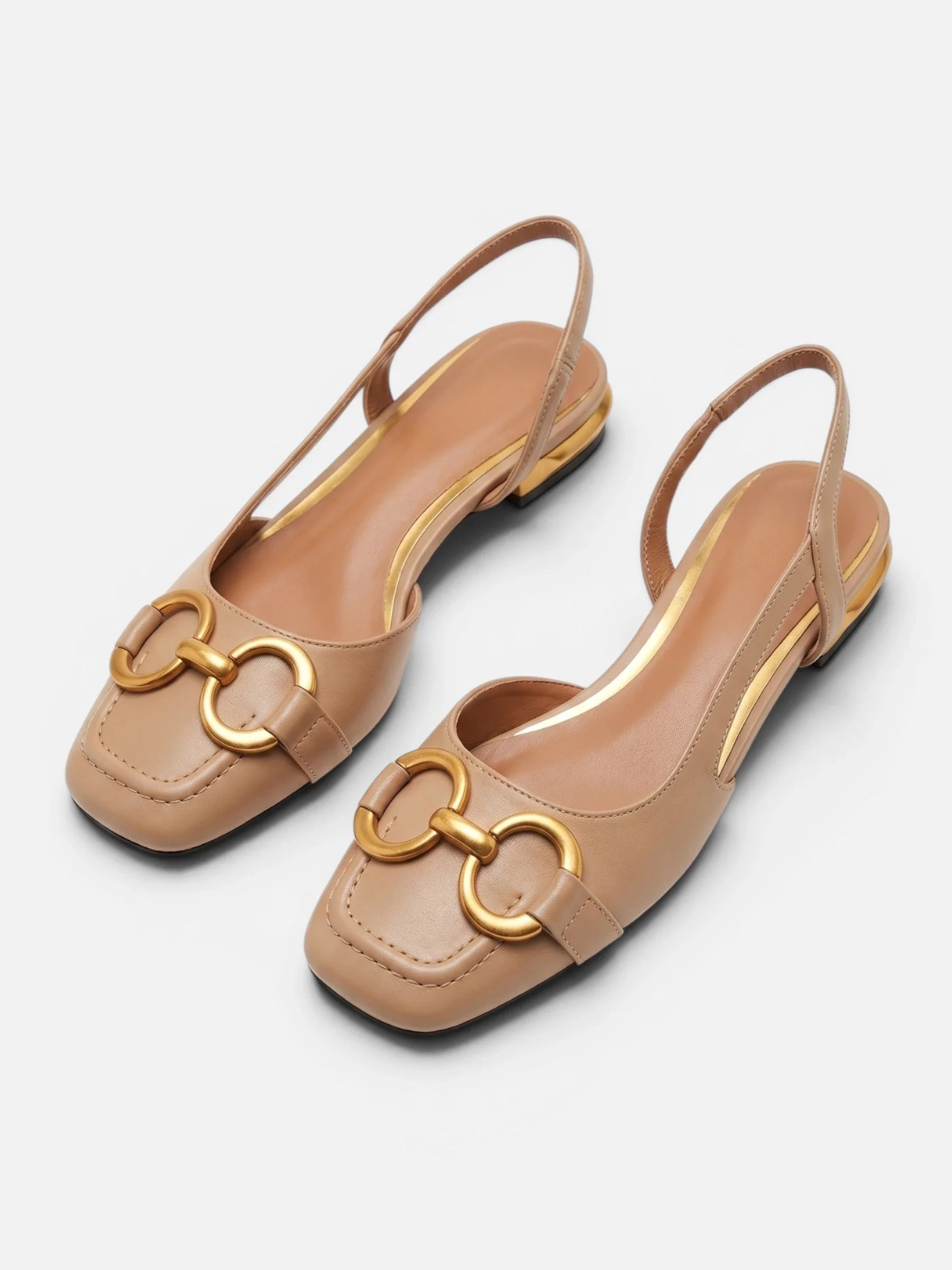 Women's Suede Square Toe Gold Buckle Slingback Flats