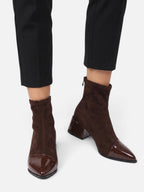 Women's Suede Patent Leather Block Heel Ankle Boots