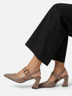 Women's Leather Slingback Buckle Block Heel Pumps