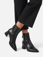 Women's Leather Pointed Toe Block Heel Ankle Boots