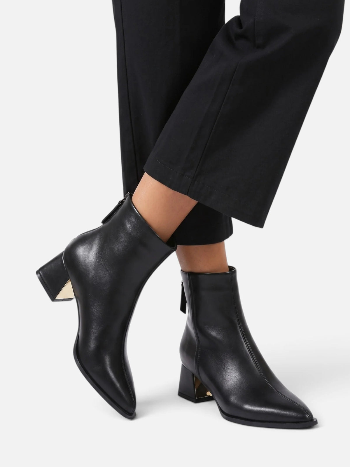 Women's Leather Pointed Toe Block Heel Ankle Boots