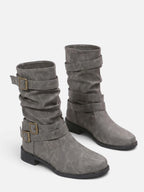 Women's Leather Slouchy Buckle Boots