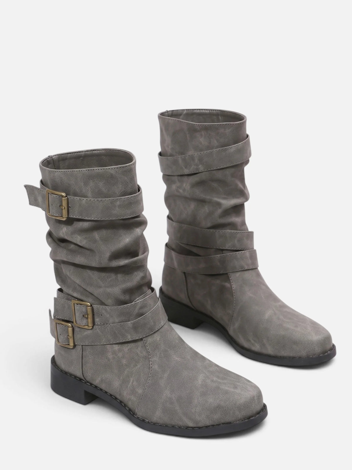 Women's Leather Slouchy Buckle Boots