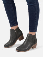 Women's Leather Perforated Block Heel Ankle Boots