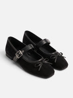 Women's Suede Mary Jane Bow Buckle Ballet Flats