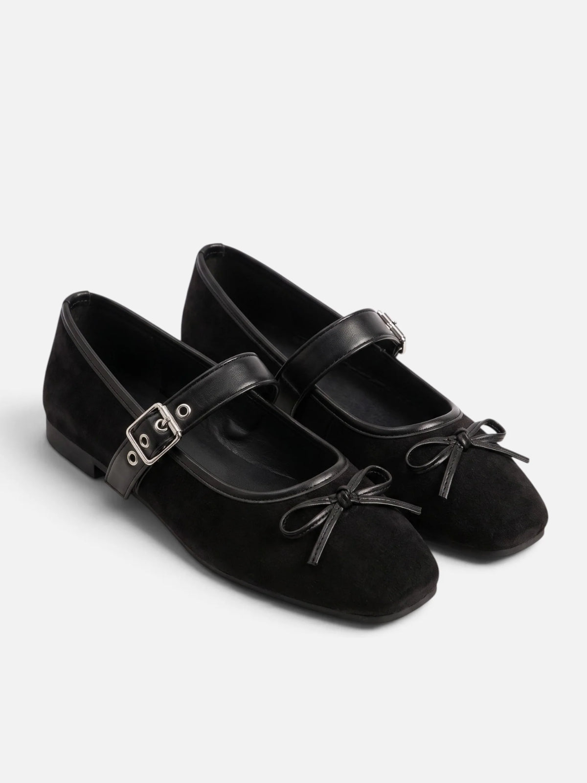 Women's Suede Mary Jane Bow Buckle Ballet Flats