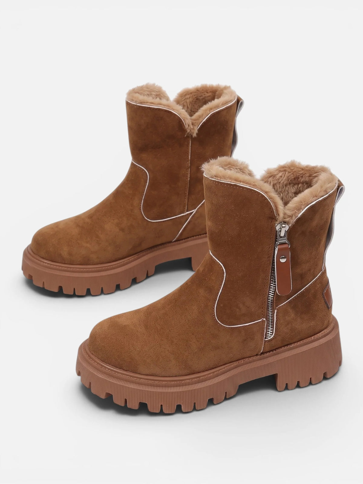Women's Suede Fur Lined Chunky Sole Ankle Boots